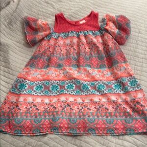 Wonder Nation Girls Cold Shoulder Dress Multicolor Floral Geo Print Size M 7/8